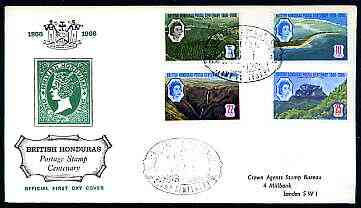 British Honduras 1966 Stamp Centenary perf set of 4 on illustrated cover with first day cancel, stamps on stamp centenary, stamps on tourism, stamps on fruit