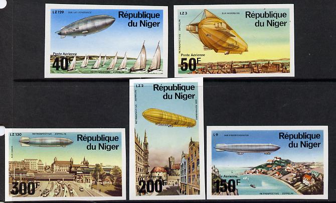 Niger Republic 1976 Zeppelin imperf set of 5 vals unmounted mint, as SG 624-28*, stamps on aviation, stamps on airships, stamps on zeppelins