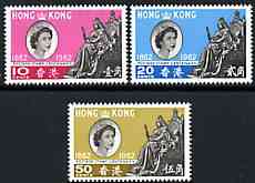 Hong Kong 1962 Stamp Centenary perf set of 3 unmounted mint, SG 193-95, stamps on stamp centenary, stamps on statues