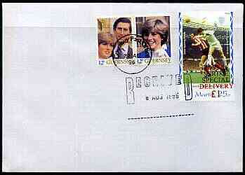 Great Britain 1996 Postal Strike cover to Guernsey bearing St Martin (Great Britain local) opt'd 'Postal Strike Special Delivery \A31' cancelled 6 Aug plus Guernsey 24p adhesive cancelled 27 August, stamps on strike