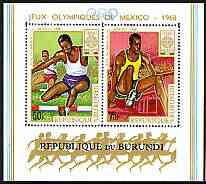 Burundi 1968 Mexico Olympic Games perf m/sheet unmounted mint, SG MS 406, Mi BL 29A, stamps on olympics, stamps on hurdles, stamps on long jump