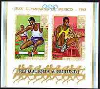 Burundi 1968 Mexico Olympic Games imperf m/sheet unmounted mint, SG MS 406, Mi BL 29B, stamps on olympics, stamps on hurdles, stamps on long jump