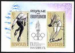Burundi 1964 Innsbruck Winter Olympic Games imperf m/sheet unmounted mint, SG MS 76a, Mi BL 3B, stamps on olympics, stamps on skating, stamps on skiing
