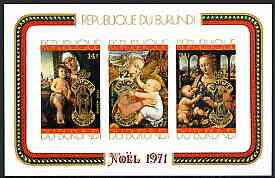 Burundi 1971 25th Anniversary of UNICEF opt on Christmas Paintings imperf m/sheet unmounted mint SG MS 715b, Mi BL 54B, stamps on arts, stamps on christmas, stamps on unicef