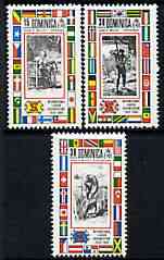 Dominica 1969 International Labour Organisation perf set of 3 unmounted mint, SG 262-64, stamps on spinning, stamps on textiles, stamps on flax, stamps on flags