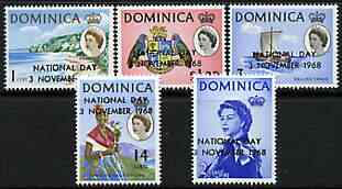 Dominica 1968 National Day perf set of 5 unmounted mint, SG 232-36, stamps on , stamps on  stamps on costumes, stamps on  stamps on canoeing, stamps on  stamps on sailing, stamps on  stamps on arms, stamps on  stamps on heraldry