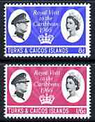 Turks & Caicos Islands 1966 Royal Visit perf set of 2 unmounted mint, SG 266-67, stamps on royalty, stamps on royal visits
