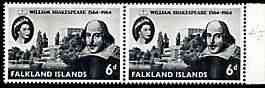 Falkland Islands 1964 400th Birth Anniversary of Shakespeare 6d horiz pair, one stamp with retouched sky above 1964 (R4/5) unmounted mint SG 214var, stamps on personalities, stamps on shakespeare, stamps on literature