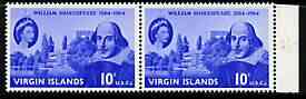 British Virgin Islands 1964 400th Birth Anniversary of Shakespeare 10c horiz pair, one stamp with scratch by eye (R7/5) unmounted mint, SG 177var, stamps on personalities, stamps on shakespeare, stamps on literature