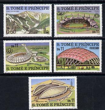 St Thomas & Prince Islands 1980 Olympic Games set of 5 (Stadia) unmounted mint, stamps on sport      civil engineering    olympics