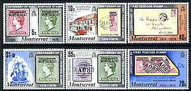 Montserrat 1976 Stamp Centenary perf set of 6 unmounted mint, SG 356-61, stamps on maps, stamps on post office, stamps on ships, stamps on stamp on stamp, stamps on stamp centenary, stamps on stamponstamp