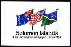 Solomon Islands 1984 Los Angeles Olympic Games $3.95 booklet complete and pristine, SG SB7, stamps on olympics, stamps on flags, stamps on swimming, stamps on stadia