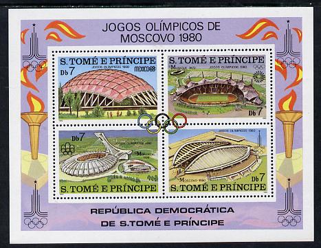 St Thomas & Prince Islands 1980 Olympic Games m/sheet unmounted mint (Stadium), stamps on sport      civil engineering    olympics    stadium