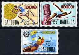 Barbuda 1968 Mexico Olympic Games perf set of 3 unmounted mint, SG 28-30*, stamps on olympics, stamps on running, stamps on high jump, stamps on sailing, stamps on aztec