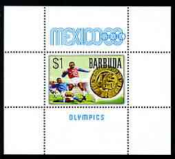 Barbuda 1968 Mexico Olympic Games perf m/sheet unmounted mint, SG MS31, stamps on olympics, stamps on football, stamps on sport