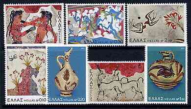 Greece 1973 Archaeological Discoveries - Island of Thera perf set of 7 unmounted mint, SG 1225-31, stamps on archaeology, stamps on artefacts, stamps on wrestling, stamps on goats, stamps on birds, stamps on apes