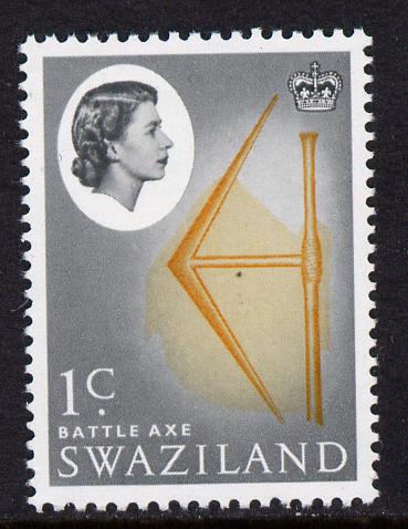 Swaziland 1962 Battle Axe (1c def ) with inverted watermark unmounted mint, SG 91w*, stamps on battles, stamps on militaria