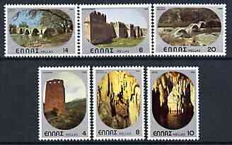 Greece 1980 Castles, Caves & Bridges perf set of 6 unmounted mint, SG 1506-11, stamps on castles, stamps on caves, stamps on bridges, stamps on civil engineering