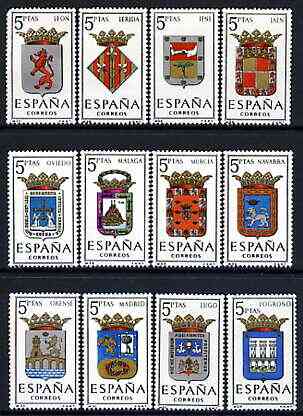 Spain 1964 Provincial Arms (3rd issue) perf set of 12 unmounted mint, SG 1612-23, stamps on arms, stamps on heraldry, stamps on castles