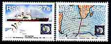 South Africa 1991 30th Anniversary of Antarctic Treaty perf set of 2 unmounted mint, SG 740-41, stamps on polar, stamps on ships, stamps on maps, stamps on penguins