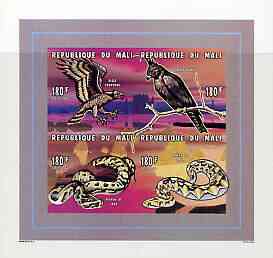 Mali 1996 Birds of Prey & Snakes imperf composite sheetlet containing set of 4 unmounted mint, Mi 1585-88, stamps on , stamps on  stamps on birds, stamps on  stamps on snakes, stamps on  stamps on reptiles, stamps on  stamps on birds of prey, stamps on  stamps on snake, stamps on  stamps on snakes, stamps on  stamps on 