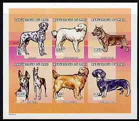 Mali 2000 Dogs imperf sheetlet containing set of 6 unmounted mint, Mi 2522-27, stamps on dogs, stamps on dalmations, stamps on retrievers, stamps on 