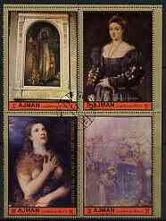 Ajman 1972 Renaissance Paintings perf set of 4 cto used, Mi 1686-89, stamps on arts, stamps on renaissance, stamps on tiziano, stamps on giotto