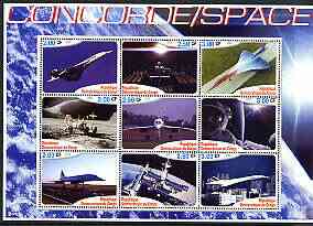 Congo 2002 Concorde & Space perf sheetlet #01 containing set of 9 values unmounted mint, stamps on space, stamps on concorde, stamps on aviation