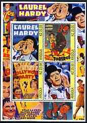 Angola 2002 Laurel & Hardy perf sheetlet containing set of 4 values unmounted mint, stamps on personalities, stamps on films, stamps on comedy, stamps on cinema, stamps on 