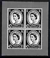 Cinderella - Great Britain 1952 Wilding 3d block of 4 illustration in black on ungummed paper by Harrison & Sons produced during mid 1950's as a sample to illustrate the quality of gravure printed stamps - documented as 'accepted as one of the best designs to suit the process', stamps on , stamps on  stamps on royalty