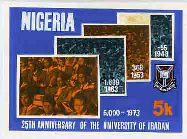Nigeria 1973 Ibadan University - partly hand-painted original artwork for 5k value (Student Population Growth) by unknown artist on card 9 x 6, stamps on buildings, stamps on education, stamps on census, stamps on population