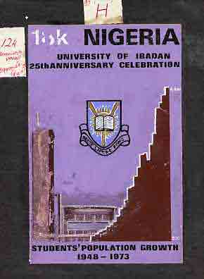 Nigeria 1973 Ibadan University - partly hand-painted original artwork for 12k value (Student Population Growth) on card 6 x 9.5, stamps on buildings, stamps on education, stamps on census, stamps on population
