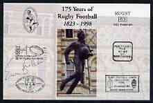 Postcard privately produced in 1998 (coloured) for the 175th Anniversary of Rugby, signed by Eddie Butler (Wales - 16 caps) unused and pristine, stamps on rugby, stamps on sport