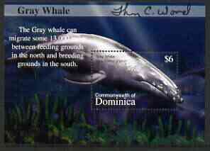 Dominica 2002 Flora & Fauna perf m/sheet (Gray Whale), signed by Thomas C Wood the designer, unmounted mint, stamps on whales, stamps on mammals