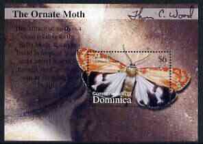 Dominica 2002 Flora & Fauna perf m/sheet (The Ornate Moth), signed by Thomas C Wood the designer, unmounted mint, stamps on butterflies, stamps on moths