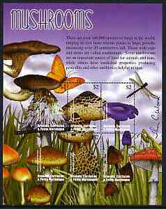 Grenada - Grenadines 2002 Flora & Fauna perf composite sheetlet containing 6 values (Mushrooms), signed by Thomas C Wood the designer, unmounted mint, stamps on fungi