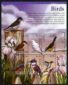 Dominica 2002 Flora & Fauna perf composite sheetlet containing 6 values (Birds), signed by Thomas C Wood the designer, unmounted mint, stamps on birds, stamps on kingfisher, stamps on 