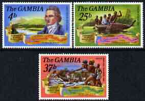 Gambia 1971 Birth Bicentenary of Mungo Park (explorer) perf set of 3 unmounted mint, SG 284-86, stamps on personalities, stamps on explorers, stamps on canoeing, stamps on scots, stamps on scotland