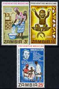 Zambia 1970 Preventative Medicine perf set of 3 unmounted mint, SG 152-54, stamps on medical, stamps on water, stamps on wells