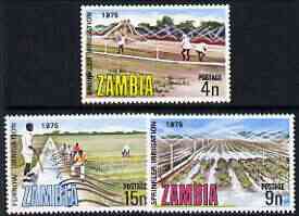 Zambia 1975 Irrigation & Drainage perf set of 3 unmounted mint, SG 244-46, stamps on irrigation, stamps on 