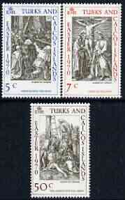 Turks & Caicos Islands 1970 Easter (Engravingsby Durer) perf set of 3 unmounted mint, SG 318-20, stamps on easter, stamps on durer, stamps on arts, stamps on engravings, stamps on renaissance