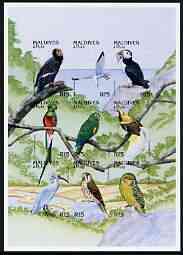 Maldive Islands 1997 Birds of the World sheetlet of 9 imperf from limited printing unmounted mint, as SG 2635a, stamps on birds, stamps on condor, stamps on puffin, stamps on ibis, stamps on kestrel, stamps on birds of prey, stamps on 