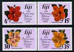 Fiji 1977 21st Anniversary of Hibiscus Festival perf set of 4 unmounted mint, SG 541-44, stamps on flowers, stamps on hibiscus
