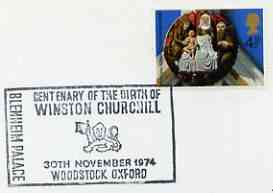 Postmark - Great Britain 1974 cover bearing illustrated cancellation for Birth Centenary of Winston Churchill (Woodstock), stamps on churchill