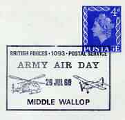 Postmark - Great Britain 1969 card bearing illustrated cancellation for Middle Wallop Army Air Day (BFPS), stamps on militaria, stamps on helicopters, stamps on aviation
