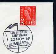 Postmark - Great Britain 1969 cover bearing illustrated cancellation for Cutty Sark Centenary (Dumbarton), stamps on ships, stamps on cutty sark