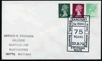 Postmark - Great Britain 1979 cover bearing illustrated cancellation for 75th Anniversary of Municipal Transport, Swindon, stamps on transport, stamps on buses