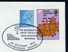 Postmark - Great Britain 1973 cover bearing illustrated cancellation for Anniversary of John Wesley's Horseblock Sermon, stamps on religion, stamps on methodist