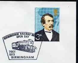 Postmark - Great Britain 1973 cover bearing illustrated cancellation for Birmingham Railway Museum Open Day, stamps on railways, stamps on museums