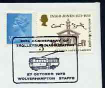 Postmark - Great Britain 1973 cover bearing illustrated cancellation for 50th Anniversary of Trolleybus, stamps on buses, stamps on transport